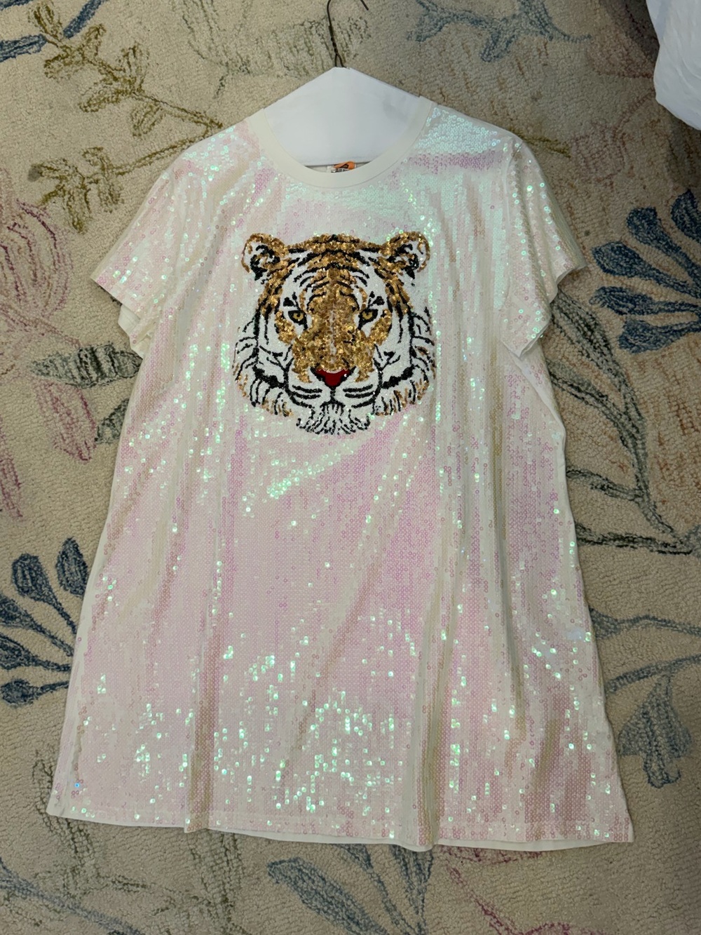 QUEEN OF SPARKLES Iridescent Pink Sequin Tiger Dress